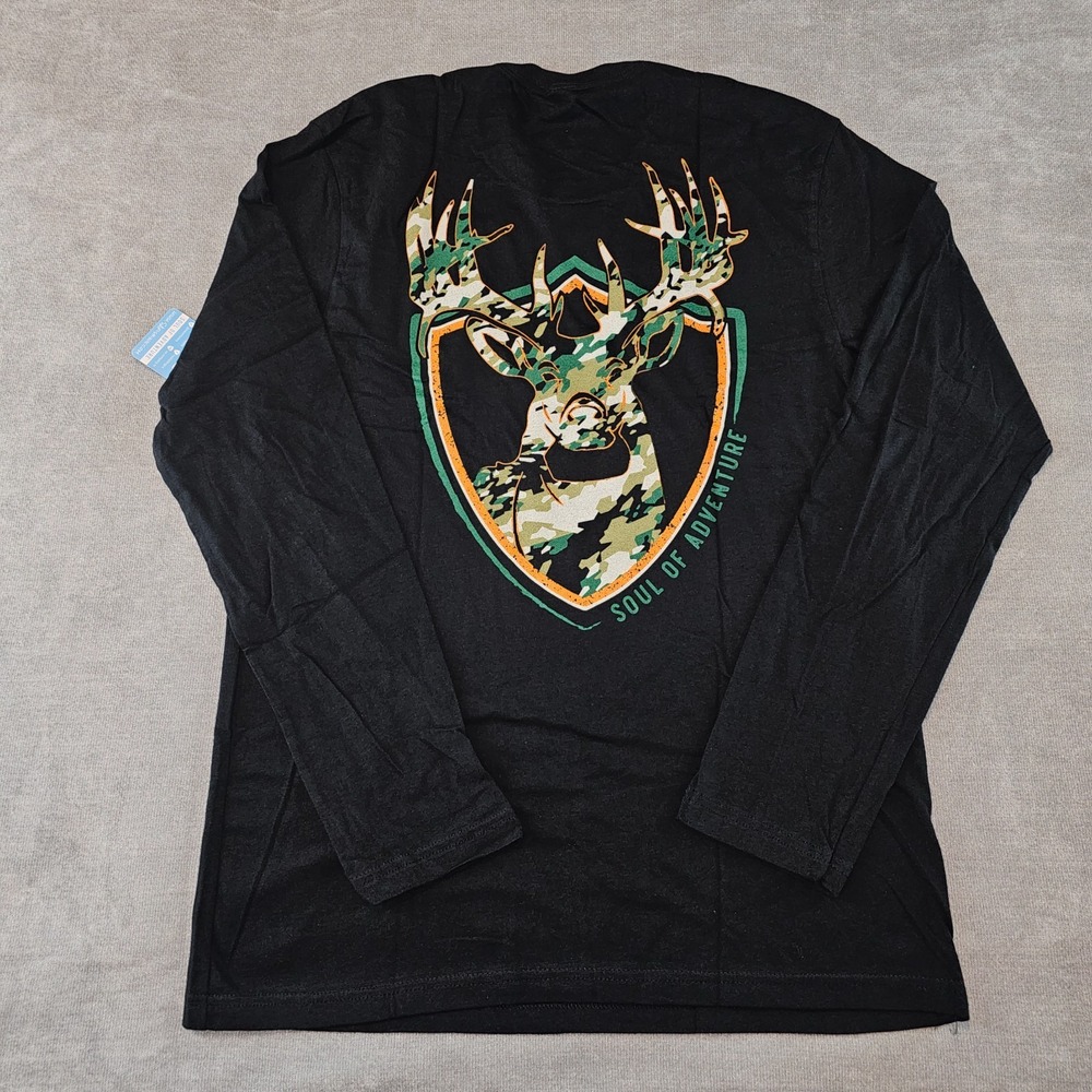SA Company Mens Black Long Sleeve Shirt Medium Graphic Tee Geo Camo Patriot Buck